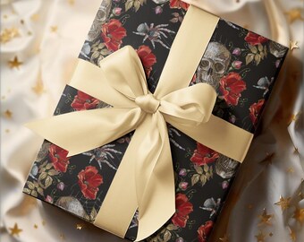 Embroidery Skull And Red Roses Wrapping Papers, Tarantula Spider Gift Wrap, Gothic Skulls Wrapping Papers, Gothic Halloween Wrapping Papers