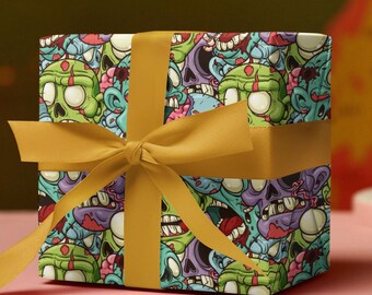 Cartoon Zombie Wrapping Papers, Horror Birthday Wrapping Papers, Scary Halloween Gift Wrap For Kids, Creepy Zombie Halloween Gift, Gag Gift