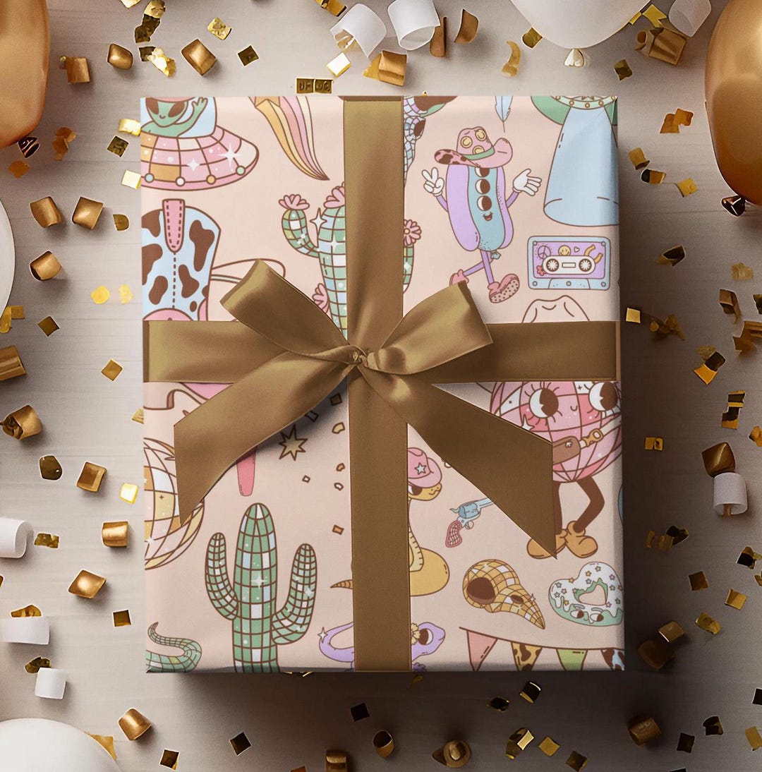 Groovy Wrapping Papers, Disco Gift Wrap, Funny Western Wrapping Paper ...