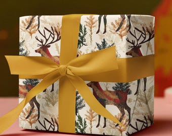 Xmas Reindeer Wrapping Paper, Charming Vintage Christmas Wrapping Paper, Festive Christmas Paper Holiday Gift Wrap, Santa Reindeer Gift Wrap