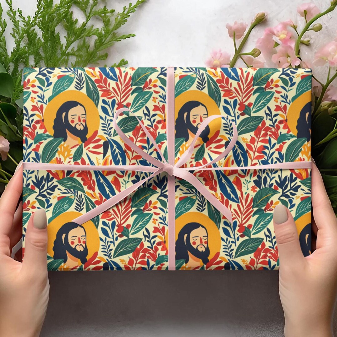 Quirky Jesus Wrapping Papers, Cute Religious Wrapping Paper, Whimsical ...