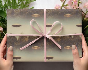 UFO Wrapping Papers, UFO Photography Gift Wrap, Alien Wrapping Papers, Old Photo Of UFO Gift Wrap, Funny Sci-Fi Gift Wrap, Conspiracy Gift