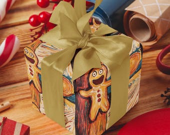 Christmas Gingerbread Man Wrapping Papers, Gingerbread Gift Wrap, Edvard Munch Wrapping Paper, Funny Christmas Gift Wrap, Holiday Gift Wrap