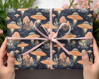 Watercolor UFO Wrapping Papers, Romanticism Watercolor Gift Wrap, UFO Lover Gift, Alien Wrapping Paper, Sci Fi Gift, Spaceship Gift Wrap