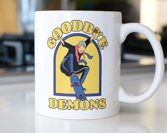 Goodbye Demons Mug, Funny Skateboarding Mug, Skater Gift For Him, Exorcist Mug, Priest Skateboard Mug, Novelty Gift, Skate Life Gifts
