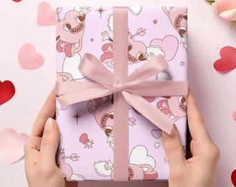 Retro Cupid Wrapping Paper, Groovy Valentine Gift Wrapping, Funny Heart Gift Wrap, Valentine's Day Wrapping Paper, Anniversary Gift Wrap