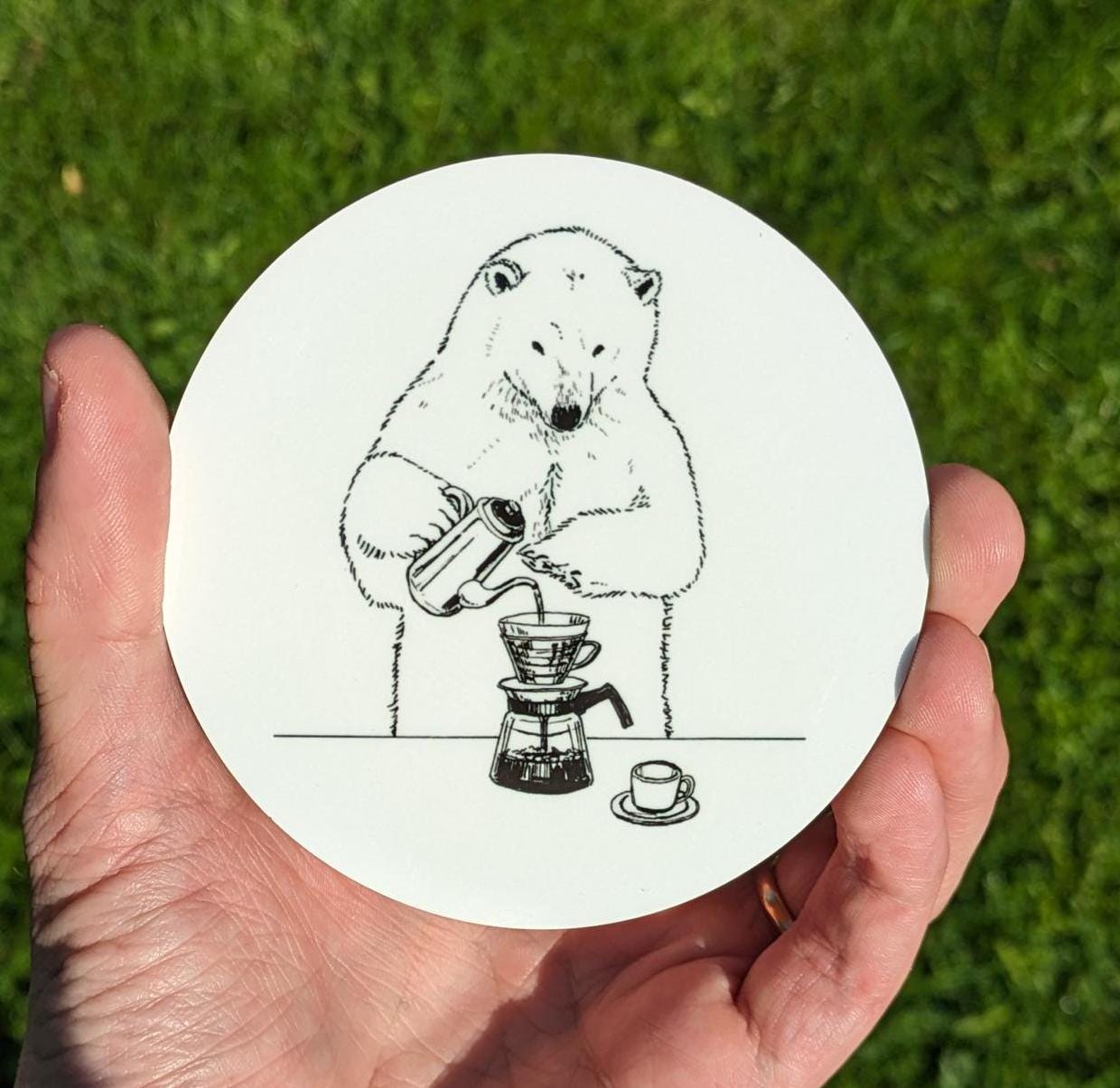 Polar Bear is Brewing Coffee Coaster, Funny Bear Coaster, Bear