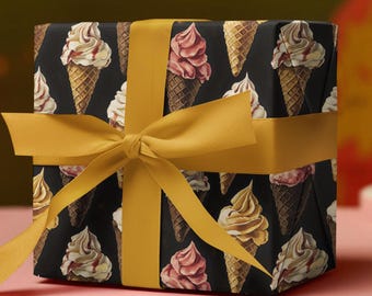 Inpakpapier ijshoorntje, cadeaupapier ijs, cadeau verjaardagsfeestje, inpakpapier gelato, cadeaus ijsliefhebber, cadeauverpakking dessert