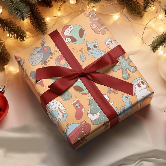 Cryptid Christmas Wrapping Papers, Alien Gift Wrap, UFO Wrapping Papers, Yeti Gift Wrapping, Mothman Wrapping Papers, Loch Ness Gift Wrap