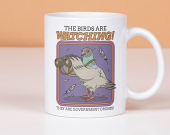 Funny Birds Are Drones Conspiracy Theory Mug, Satirical Conspiracy Coffee Cup, Strange Pigeon Mug, Conspiracy Gift, Birds Aren&#39;t Real