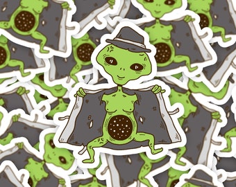 Funny Alien Sticker, Alien Kiss-Cut Sticker, Flasher Joke, Funny Cosmos Sticker, Alien Meme Gift, Adult Joke Sticker, UFO Sticker, Gag Gift