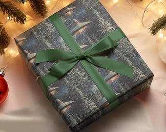 Retro UFO Weihnachtsgeschenkpapier, Alien Geschenkpapier, futuristisches Papier, Sci Fi Geschenk, Raumschiff Geschenkpapier, Weihnachtsgeschenk