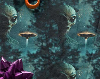 Photo Of UFO And Alien Wrapping Papers, UFO Sighting Gift Wrap, Gag Gift, Conspiracy Gift Wrap, UFO Wrapping Papers, Alien Lover Gift Wrap