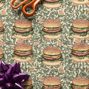 Carta da regalo per hamburger William Morris, carta da regalo per cheeseburger divertente, carta da regalo per arte alimentare, carta da regalo per fast food, carta da regalo per hamburger