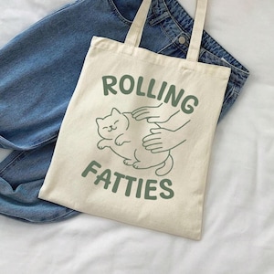 Rolling Fatties Cat Tote Bag, Funny Cat Graphic Tote Bag, Cat Lovers Gift, Unhinged Animal Meme Tote Bag, Fat Cat Humor Tote Bag, Gag Gifts