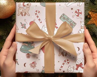 Papel de regalo navideño retro con gatos, papel de regalo navideño, papel de regalo navideño con gatos, papel de regalo navideño retro con gatitos