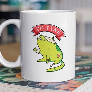 Cute Zombie Cat Mug, Funny Cartoon Kawaii Kitten Cup, I'm Fine Meme, Crazy Cat Lady Mug, Novelty Mug, Cat Owner Gift, Halloween Cat
