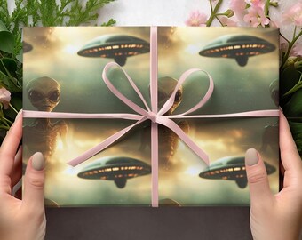 Photo Of UFO And Alien Wrapping Papers, UFO Sighting Gift Wrap, Gag Gift, Conspiracy Gift Wrap, UFO Wrapping Papers, Alien Lover Gift Wrap