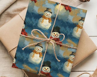 Elegant Vintage Snowman Christmas Wrapping Paper Roll, Festive Winter Gift Wrap, Xmas Snowman Gift Wrap, Cute Snowman Holidays Gift Wraps