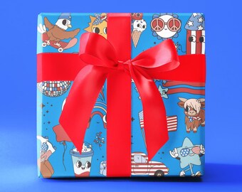 Retro USA Wrapping Paper, Funny Patriotic Wrapping Paper, USA Gift Wrap, 4th Of July Wrapping Paper, Cute Retro Gift Wrap, America Wrap Roll