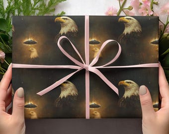 Carta da regalo con aquila calva e UFO, carta da regalo divertente con UFO, carta da regalo con meme di uccelli, regali divertenti, carta da regalo con alieni, carta da regalo divertente con tema spaziale