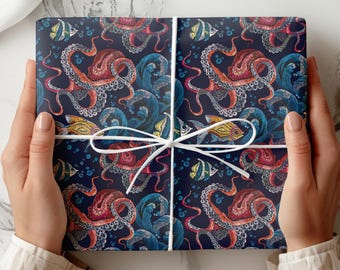Octopus Wrapping Papers, Under The Sea Wrapping Paper, Ocean Animals Gift Wrap, Scuba Diving Gift Wrap, Sea Life Gift, Underwater Gift Wrap
