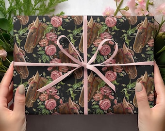 Floral Horse Wrapping Papers, Horse Head And Wild Roses Gift Wrap, Horse Birthday Gift Wrap, Equestrian Gifts, Funny Ideas For Horse Lovers