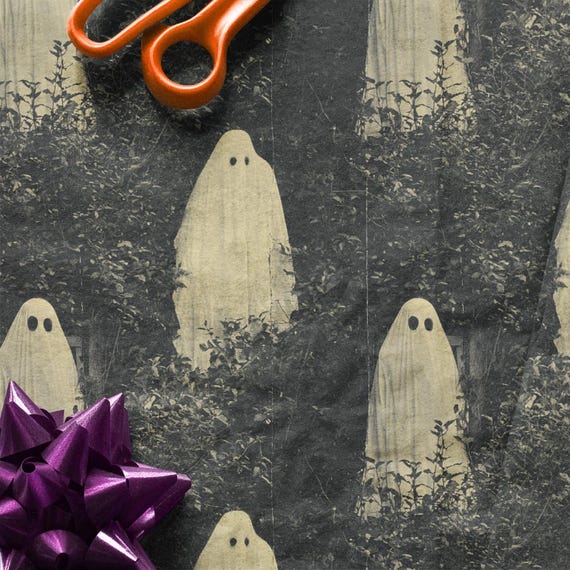 Old Photo Of Ghost Wrapping Papers, Spooky Birthday Gift Wrap, Halloween Themed Gift Wrap, Funny Halloween Wrapping Papers, Gag Gifts