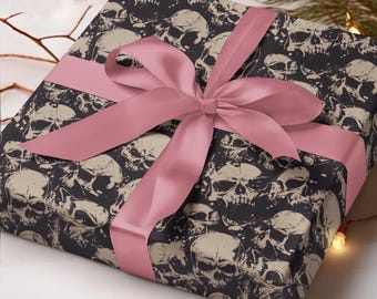 Spooky Skull Wrapping Papers, Skeleton Wrapping Paper, Horror Skulls Gift Wrap, Halloween Gift Wrap, Premium Gift Wrap, Dark Academia Gift