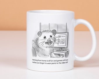 Funny Work From Home Mug, Possum Coffee Cup, Video Call Gift, Work Mug, Coworker Gift, Zoom Meeting, Funny Home Office Mug Gift
