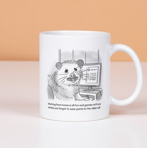 Funny Work From Home Mug, Possum Coffee Cup, Video Call Gift, Work Mug, Coworker Gift, Zoom Meeting, Funny Home Office Mug Gift