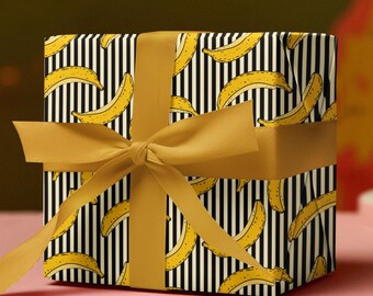 Popkonst bananpresentpapper, bananpresentpapper, popkonst estetiska presentpapper, födelsedagspresentpapper, fruktkonst presentpapper i rullar