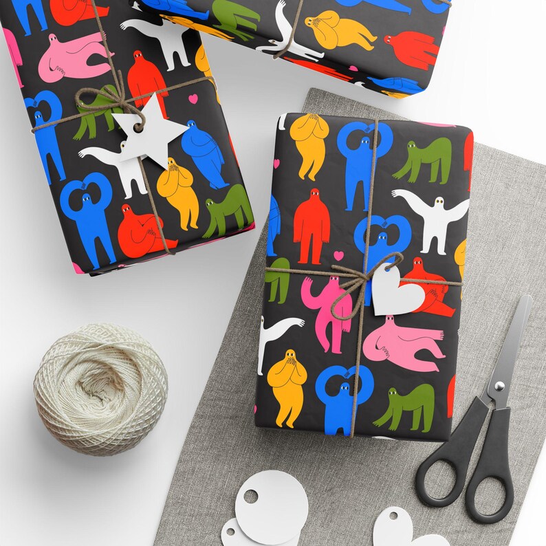 Strange And Abstract People Art Wrapping Papers, Funny Abstract Art Gift Wrap, Art Student Gift Wrap, Weird Characters Wrapping Papers image 2