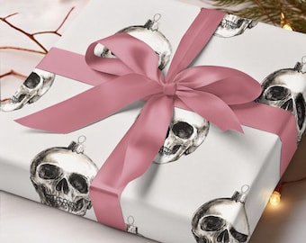 Gothic Christmas Skull Ornament Wrapping Paper, Dark Holiday Gift Wrap, Spooky Skeleton Christmas Paper, Creepmas Gift, Merry Hexmas Gifts