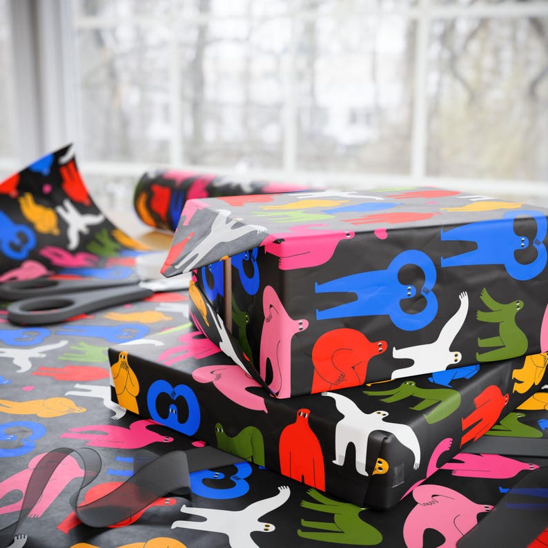 Strange And Abstract People Art Wrapping Papers, Funny Abstract Art Gift Wrap, Art Student Gift Wrap, Weird Characters Wrapping Papers image 3