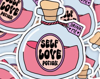 Self Love Potion Sticker, Retro Mental Health Sticker, Self Care Sticker, Self Love Sticker, Funny Stickers, Cute Affirmation Stickers