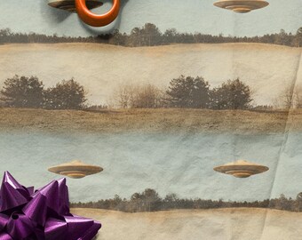 UFO Wrapping Papers, Photo Of UFO Gift Wrap, Space Gift Wrap, Alien Wrapping Paper, Gag Gift, Conspiracy Gift Wrap, Funny Sci-Fi Gift Wrap