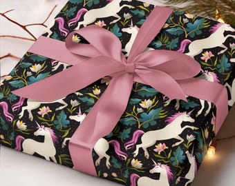 Urocze papiery do pakowania z motywem jednorożca, boho papier do pakowania prezentów z jednorożcem dla dziewczynek, magiczny papier do pakowania z jednorożcem na baby shower i przyjęcia dla dzieci