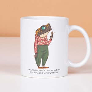 喫煙カエルマグカップ、禁煙したら殺人コーヒーカップに置き換わってしまうのではないかと心配、面白い禁煙マグカップギフト