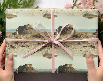 Photo Of UFO And Alien Wrapping Papers, UFO Sighting Gift Wrap, Gag Gift, Conspiracy Gift Wrap, UFO Wrapping Papers, Alien Lover Gift Wrap