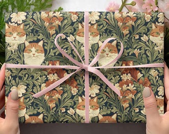 William Morris Cat Wrapping Papers, William Morris Gift Wrap, Vintage Nature Wrapping Paper, Cat Lover Gift, Cute Kitten Wrapping Paper