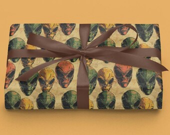 Vintage Alien Wrapping Papers, Sci-Fi Gift Wrap, Weird Vintage Gift Wrap, Gag Gift, Alien Birthday Present Wrap, Funny UFO Wrapping Papers
