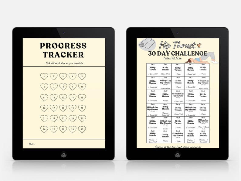 Progress D Tablet 30 Day Hip Thrust Challenge Printable | Glute Workout Plan | No ...