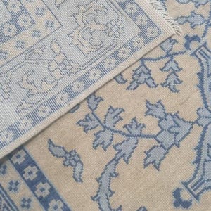Handmade Oushak Wool Rug: 8x10 Vintage Turkish Oriental Carpet