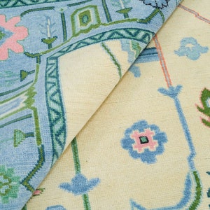 Handwoven Wool Oushak Rug: Pastel Turkish Carpet, Boho Style