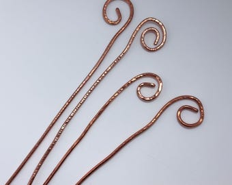 Kupfer Haar Stick Pin, handgefertigte Spirale Haar Pin, texturierte Kupfer Haar Gabel