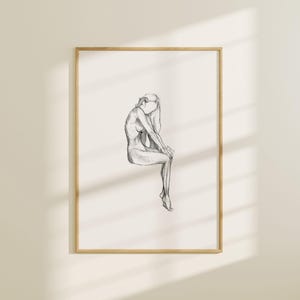 Japandi-Kunst als druckbare Wandkunst für die Inneneinrichtung - Herunterladbare Kunst der Porträtzeichnung einer sexy Frau