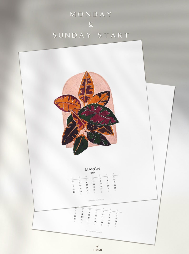 2024 Plantlover Watercolor Printable Calendar Hygge PDF Boho Etsy