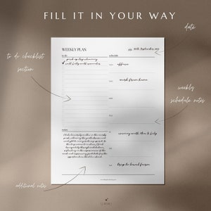 Simple Weekly Planner Printable Fillable PDF Digital Instant Download ...