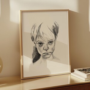 Downloadable art of Portrait drawing of Sexy woman - Japandi art as Printable wall art for Home decor